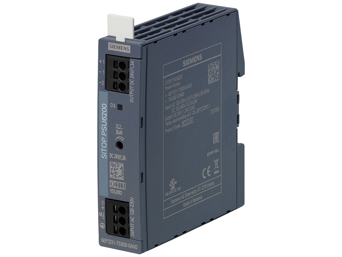 Stromversorgung Siemens SITOP, IN: 120…230VAC (120…240VDC), OUT: 24VDC/1.3A