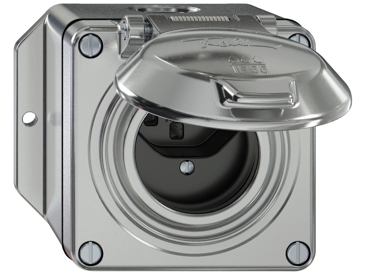 AP-Steckdose ELEMENT SNAPFIX® 1×Typ 23 16A 250V mit Klappdeckel IP55 alu