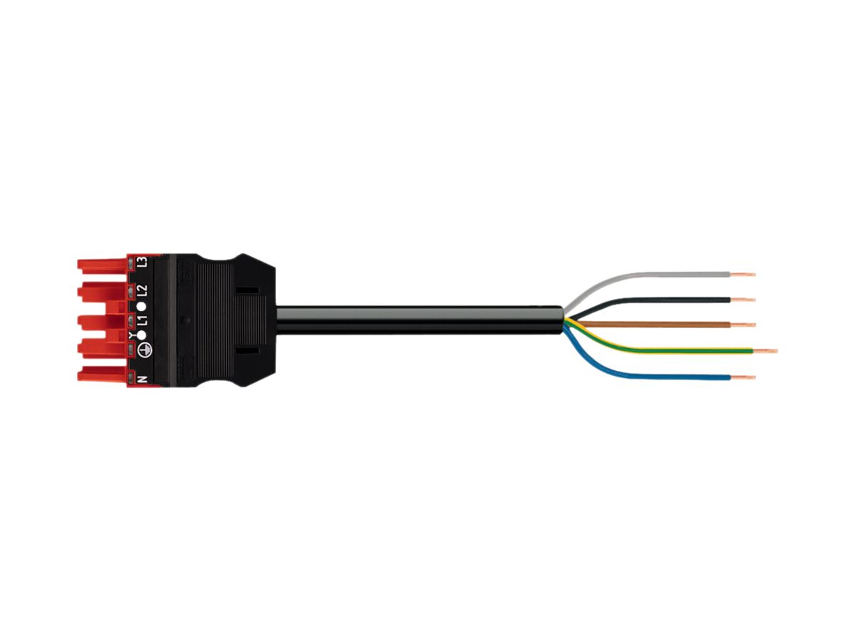 Anschlussleitung WINSTA MIDI 5×2.5mm² 20A 400V 1m Kod.P Kupplung/frei rot