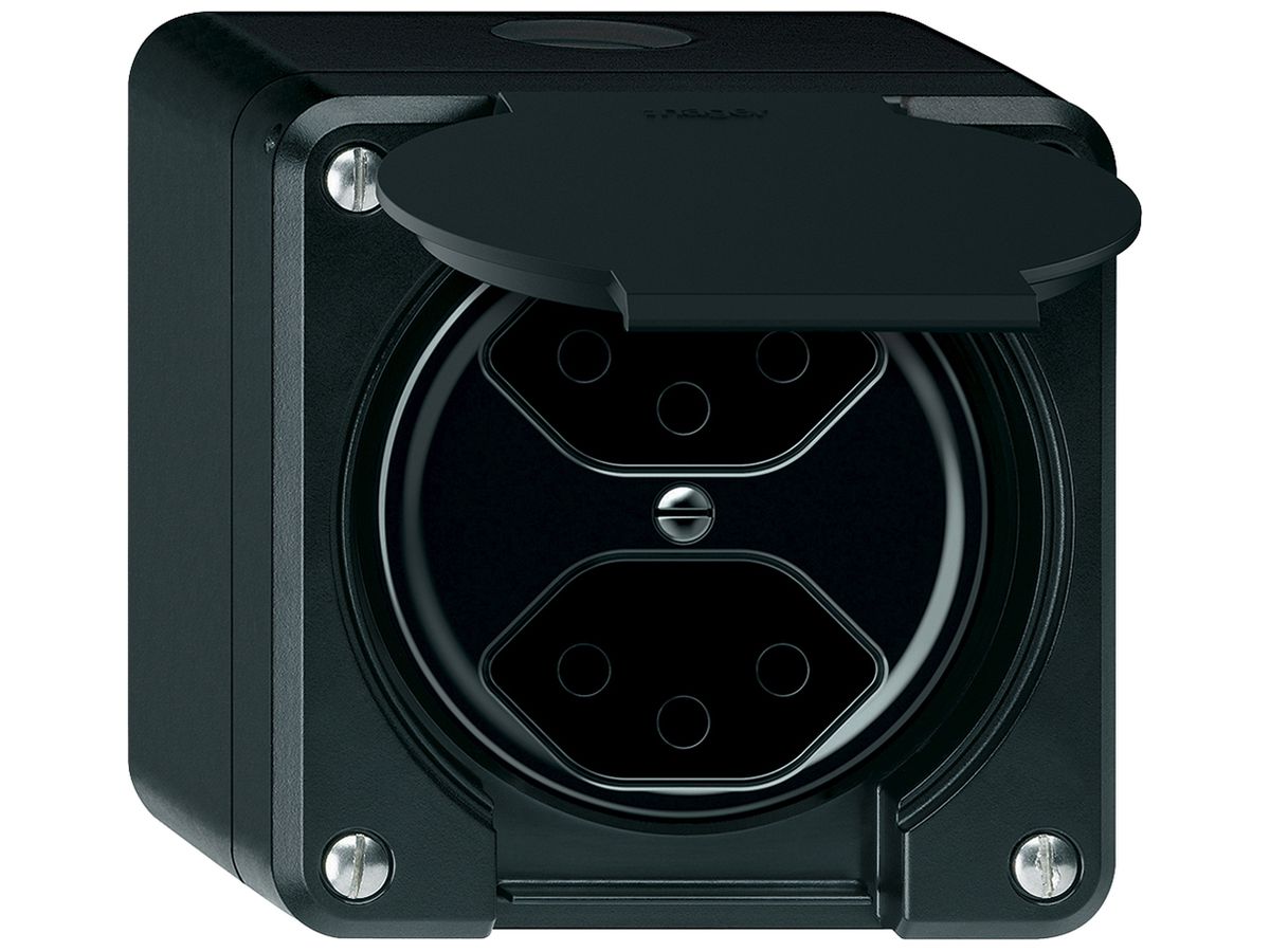 AP-Steckdose FI robusto 1×T23 30mA 16A 250V 86×86mm IP21 schwarz