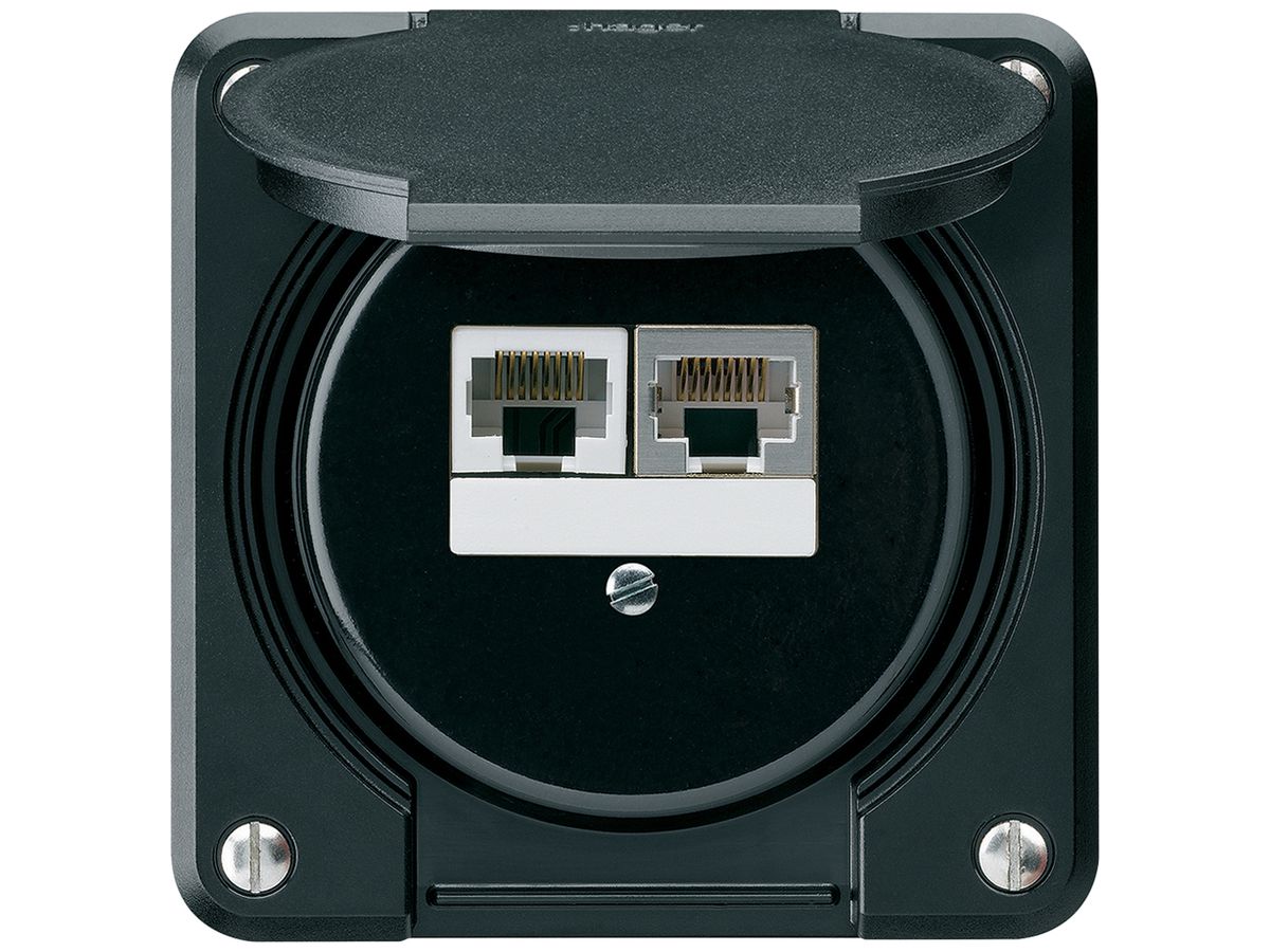 UP-Anschlussdose robusto IP55 schwarz 1×RJ45/s 1×RJ45/u getrennt