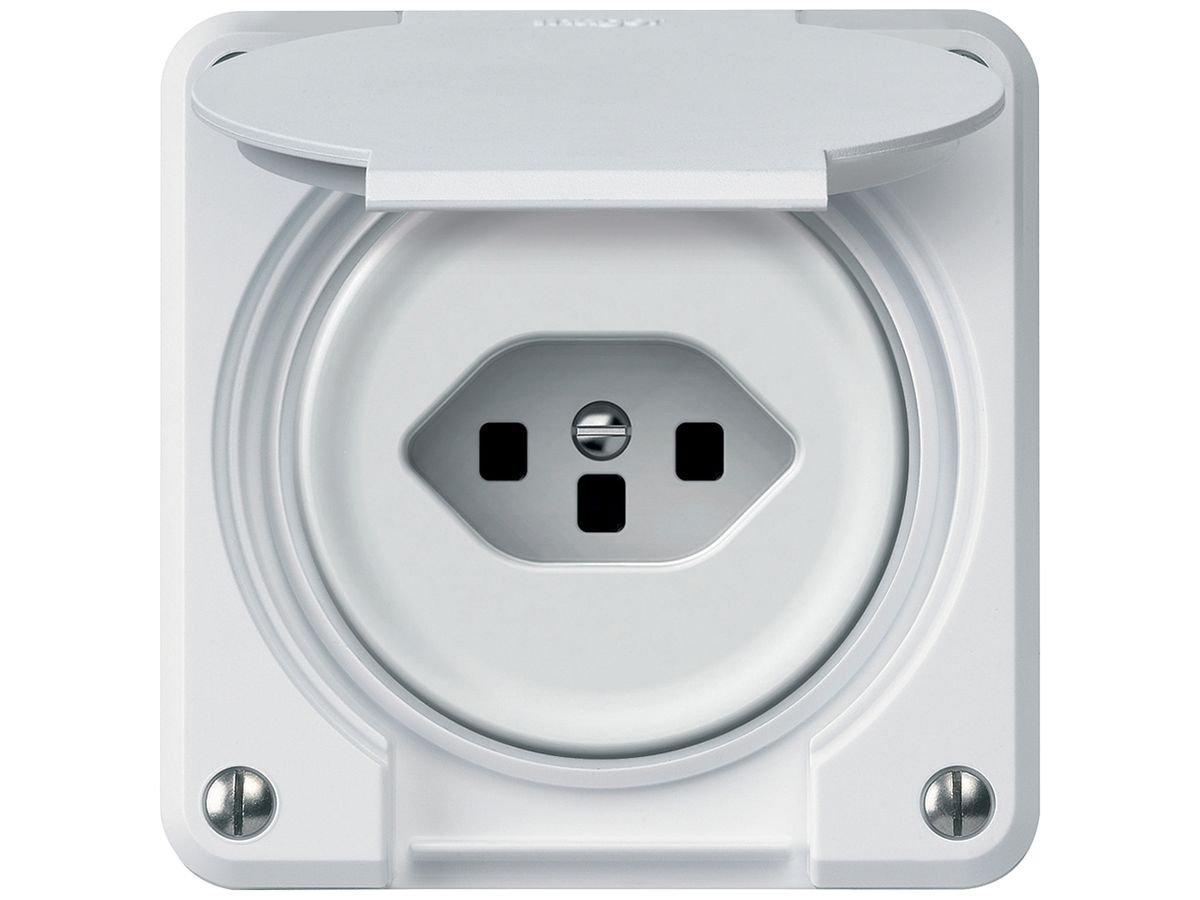 UP-Steckdose robusto 1×T23 16A 250V 86×86mm IP21 weiss