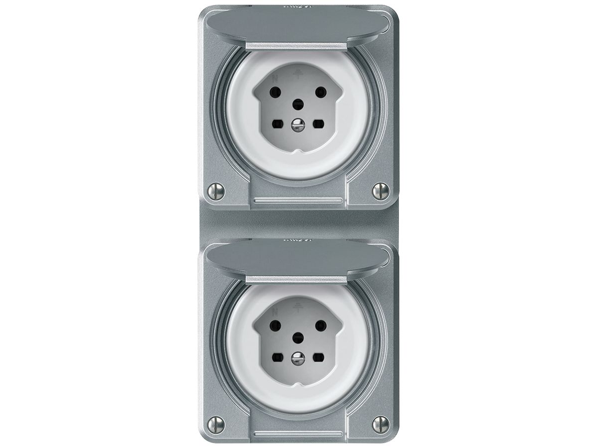 UP-Kombination robusto 2×Steckdose T15 86×146mm Aluminium