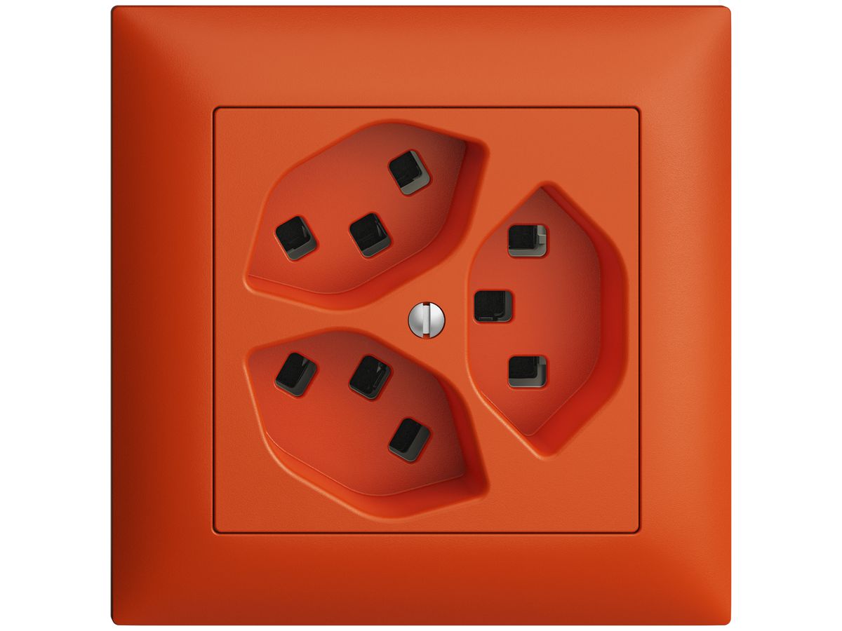 UP-Steckdose 3×T23 16A orange EDIZIOdue, mit Steckklemmen