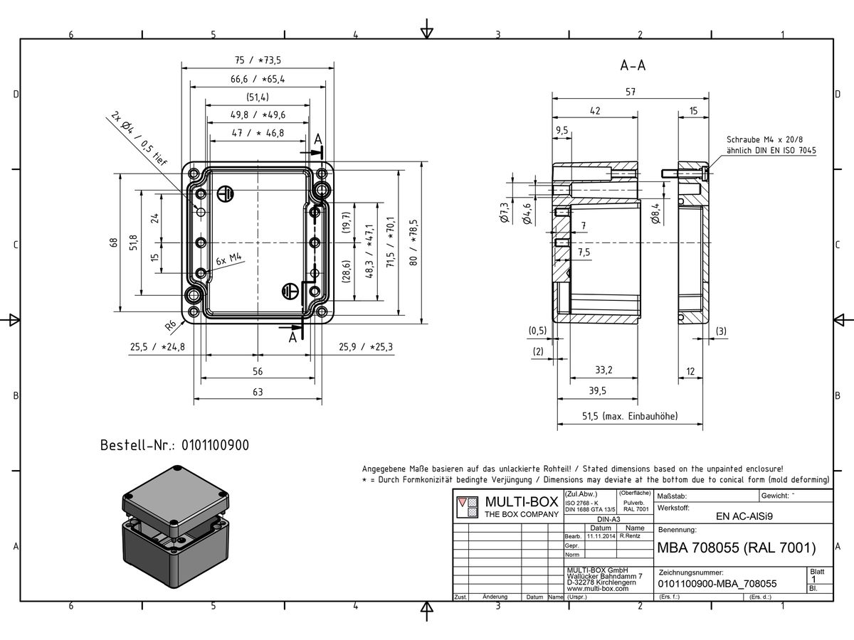 Aluminiumgehäuse SWIB ENSTO AG 80×75×57mm IP66 grau