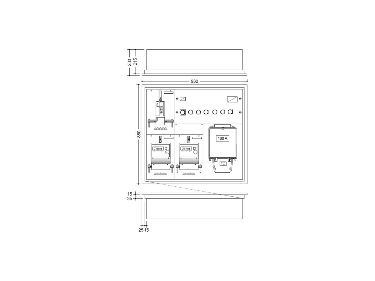 UP-Zählerkasten HAG 2 Zähler 1 NKE 1 Hausanschlusskasten 930×880mm