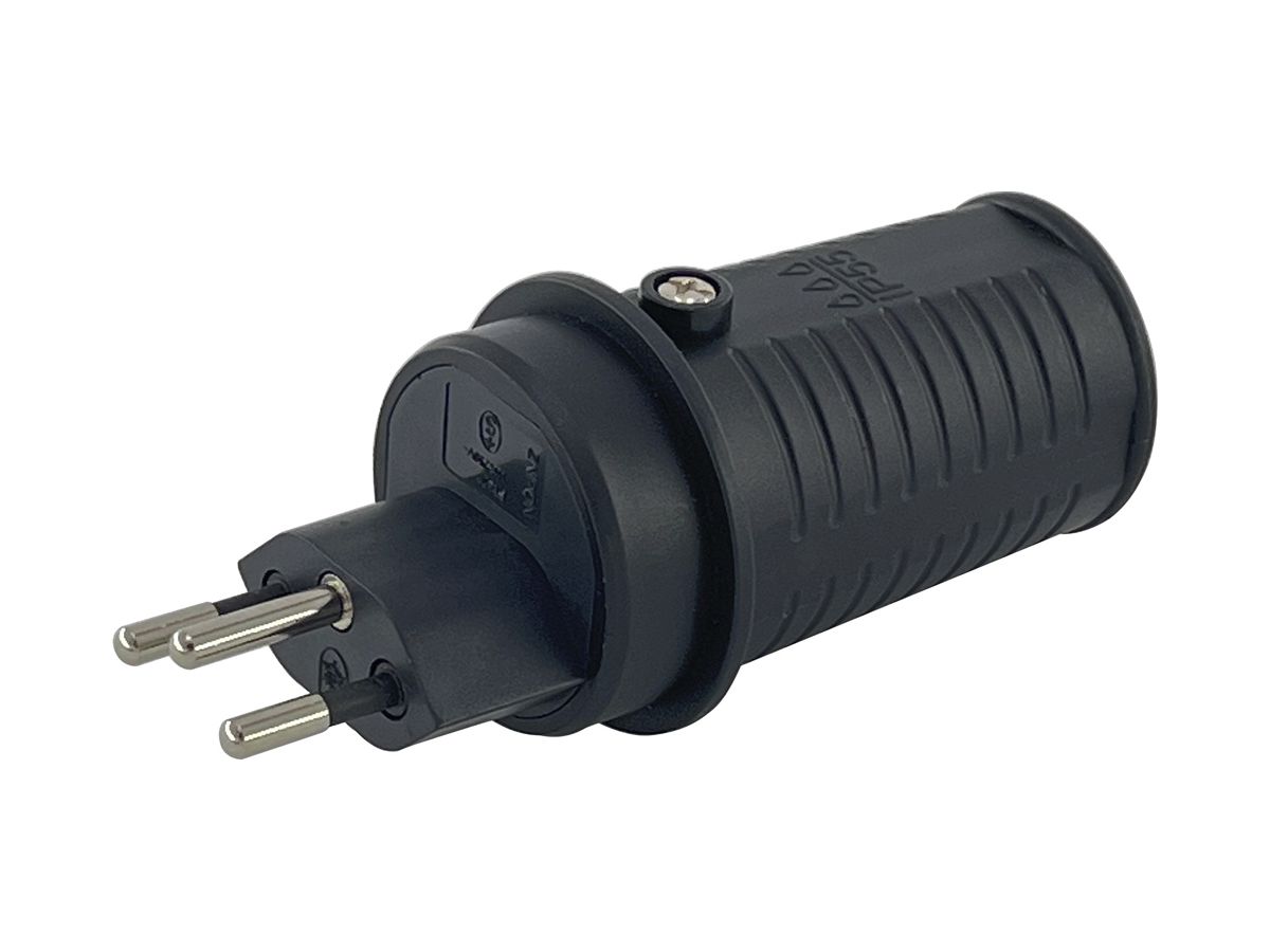 Stecker T13 250V 10A, IP55, S+, schwarz