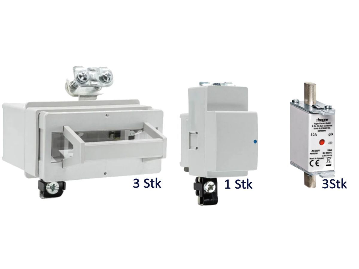 DIN NH00.Sicherung-Element-SET 80A 3LN