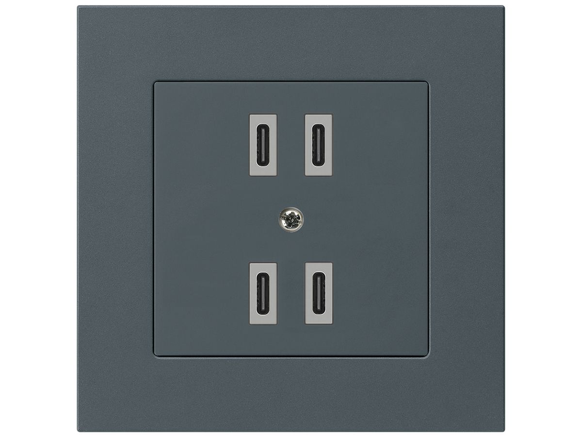 UP-USB-Ladesteckdose Hager kallysto.pro 2×C-C 2×20W/4×10W 5V 94×94mm anthrazit