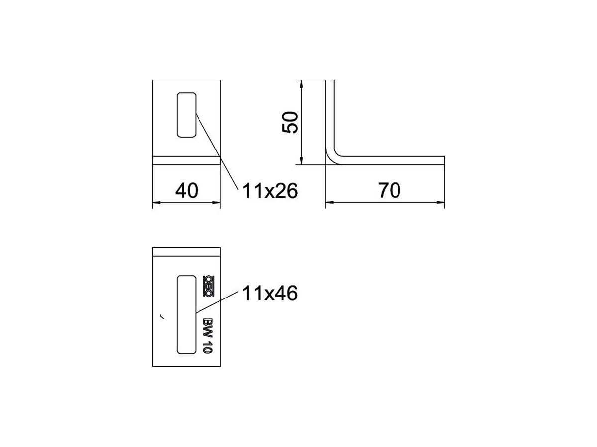 Befestigungswinkel Bettermann BW 10 A4 70×50×40mm A4 1.4571 2B