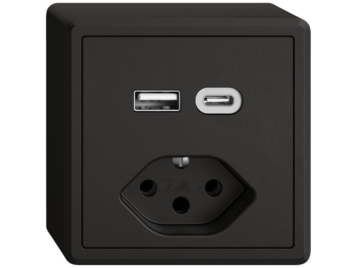AP-USB-Ladesteckdose EDIZIO.liv SNAPFIX® USB A+C/T13 3A 230VAC sz