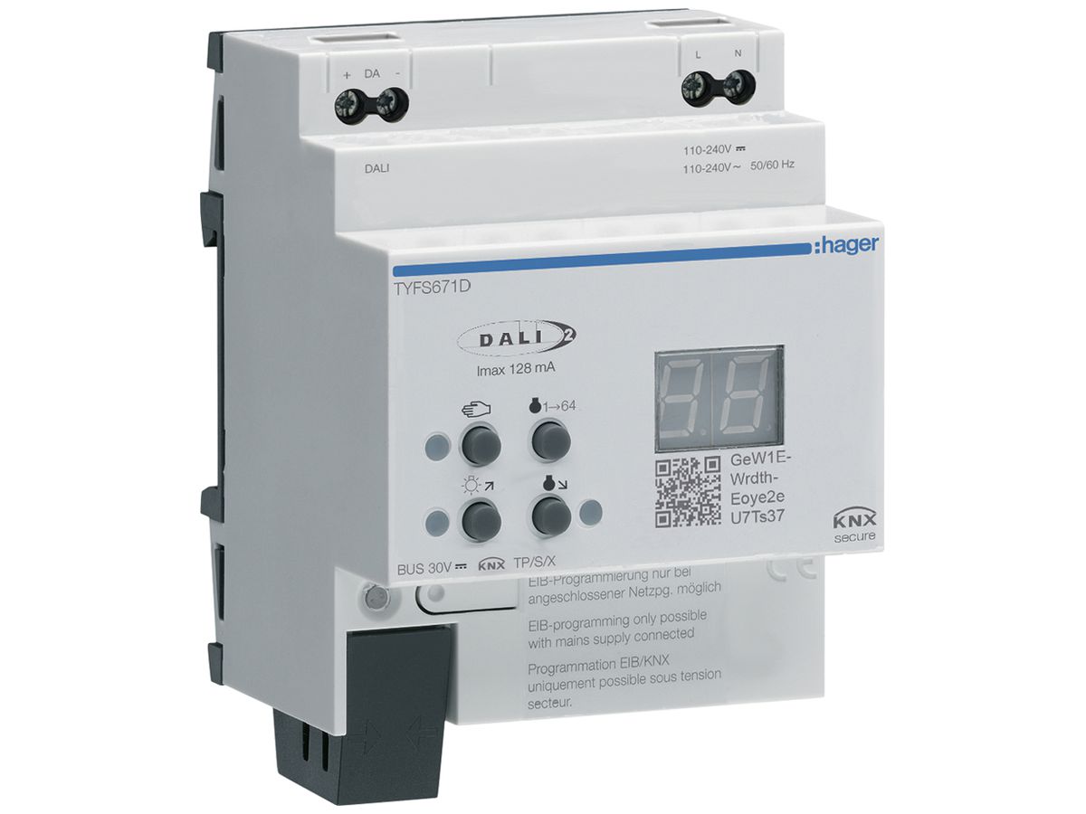 REG-Gateway KNX/DALI Hager TYFS671D, 1-Kanal 1×64 Teilnehmer, Tunable White