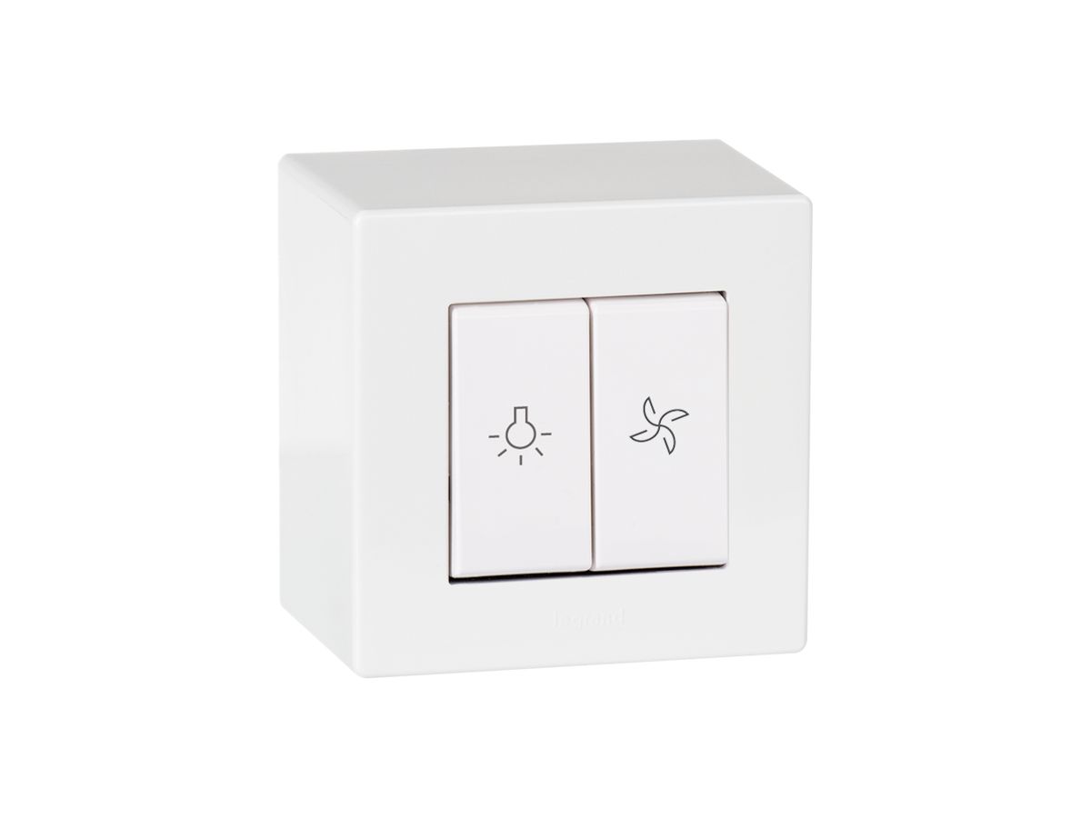 AP-Ventilator-Wippschalter ATO 3+3/1L weiss Gr.I