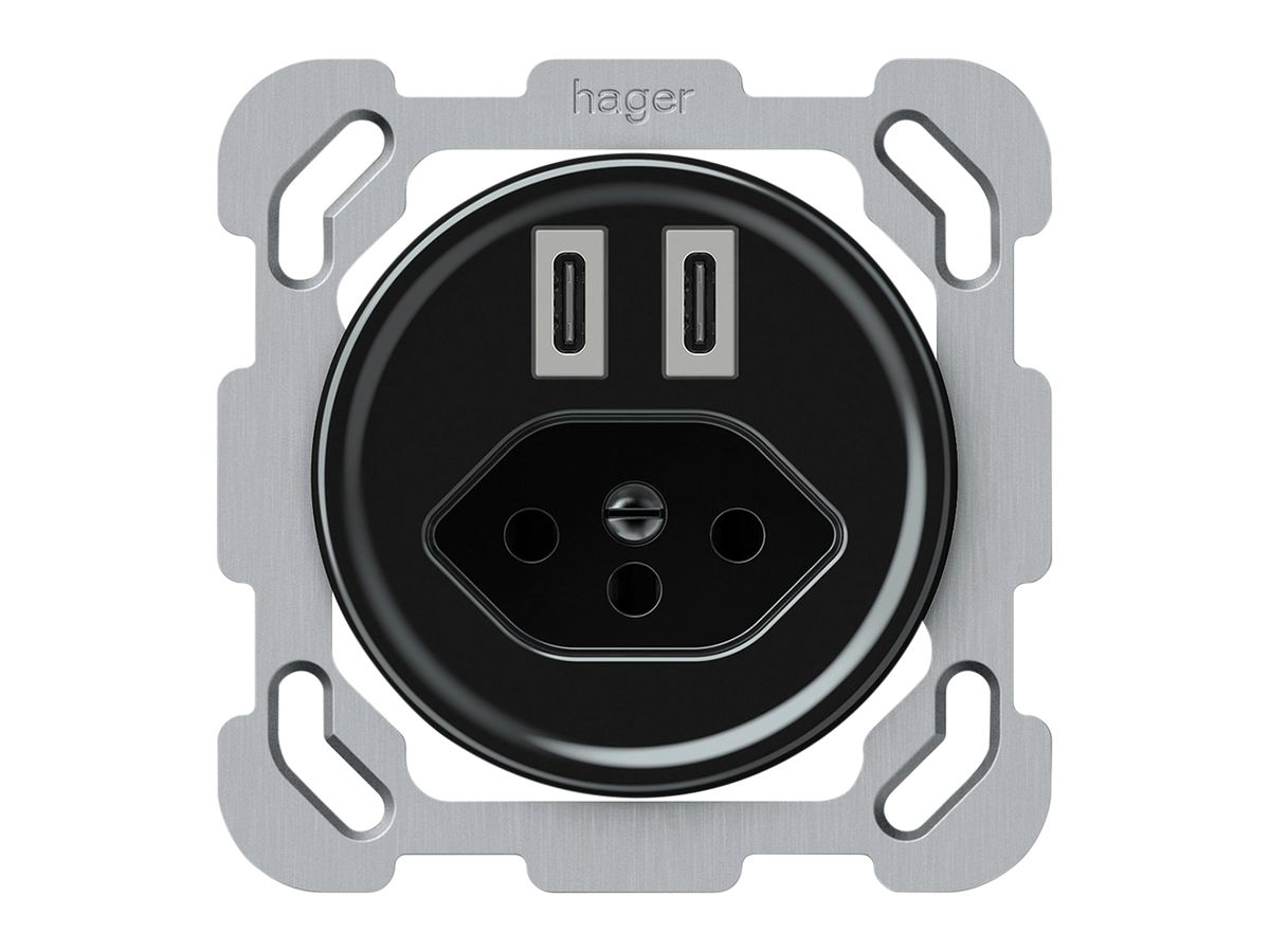 UP-USB-Ladesteckdose origin 2×USB-C 3000mA 5V mit Typ 13 schwarz