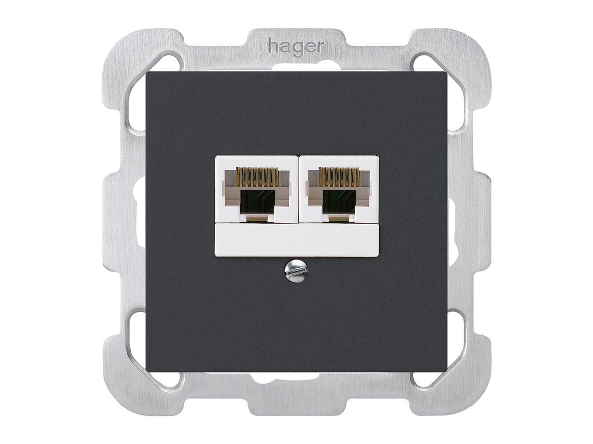 UP-Dose kallysto 2×RJ45u parallel schwarz mit Befestigungsplatte