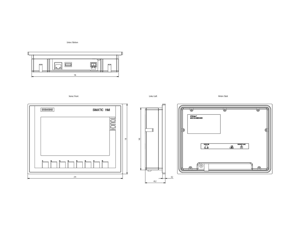 Touchpanel 7" Siemens SIMATIC HMI KTP700 BASIC COLOR PN, 65K Farben
