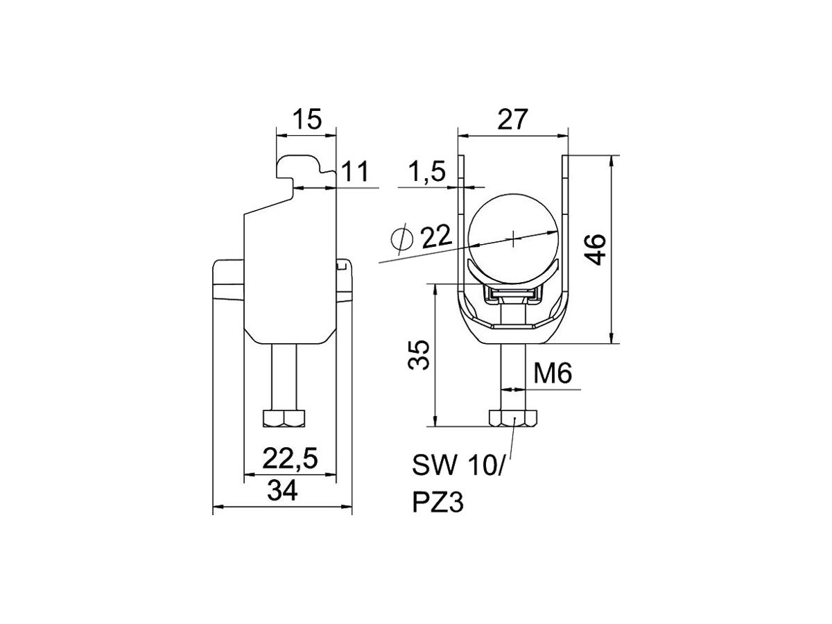 Schnellverleger BET 2056 N-Fuss Kunststoff 16…22mm 1×Kabel Stahl tfZn