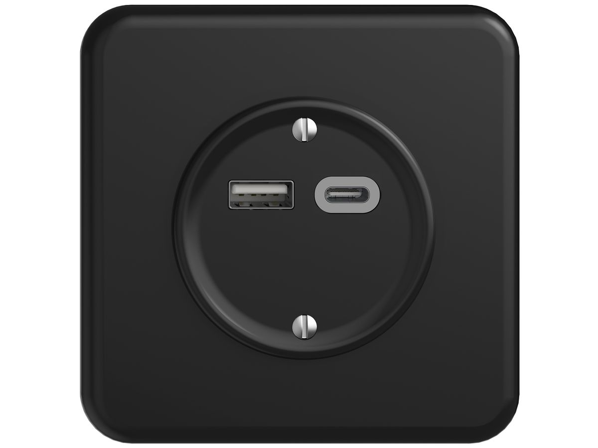 UP-Steckdose USB 18W Typ A + Typ C Feller STANDARDdue QMI 230V 3600mA schwarz
