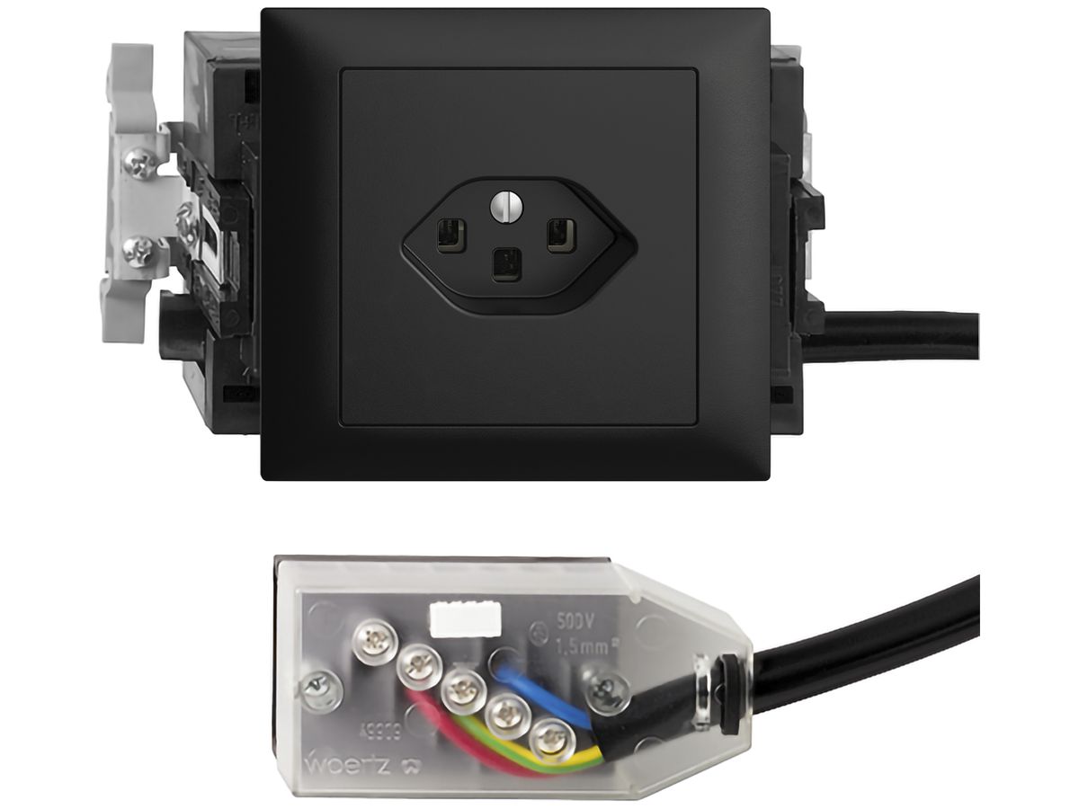 EB-Steckdose EDIZIOdue T23 L3 schwarz 49…69mm Snap für Technofil