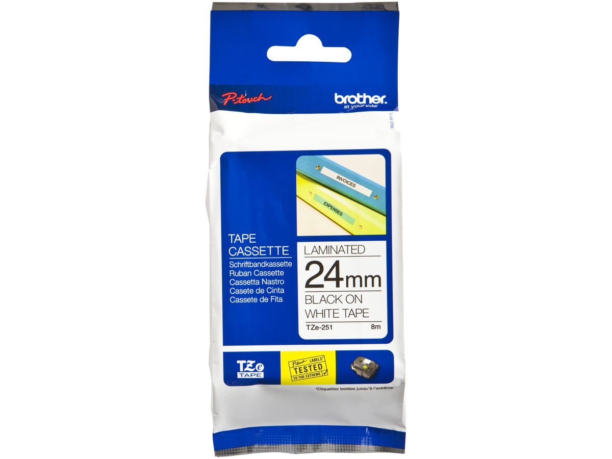 Schriftbandkassette Brother TZe-251 24mm×8m, weiss-schwarz