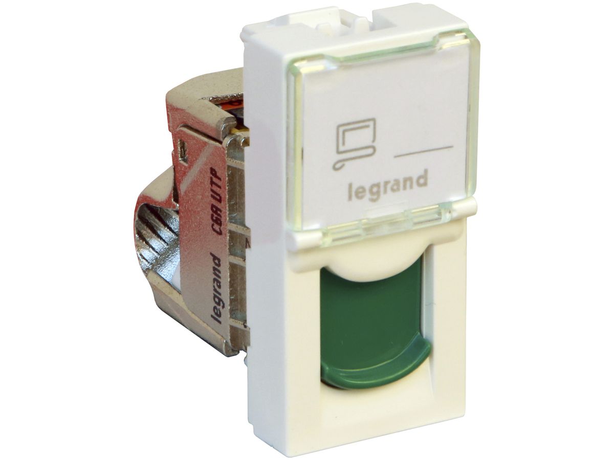 Anschlussdose MOS 1×RJ45 Kat. 6A UTP 1 Modul weiss Schutzkappe grün
