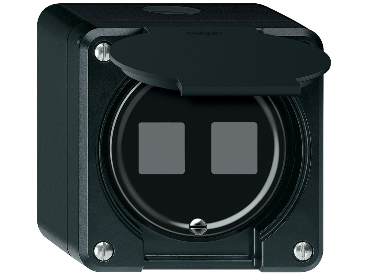 AP-Montageset robusto gerade für 2 Buchsen 86×86mm schwarz