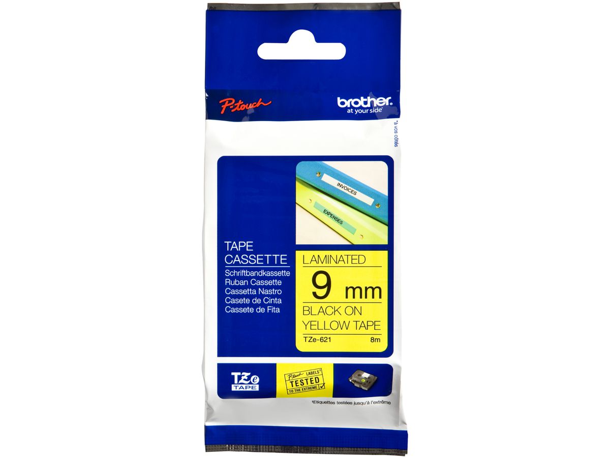 Schriftbandkassette Brother TZe-621 9mm×8m, gelb/schwarz