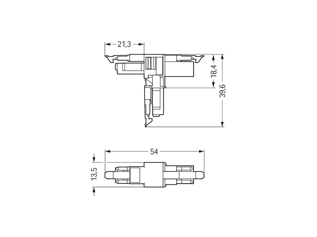 T-Verteiler WAGO 2L 1×Stecker/2×Buchse grau 16A 250V Cod.B 3.Verriegelungsklin.