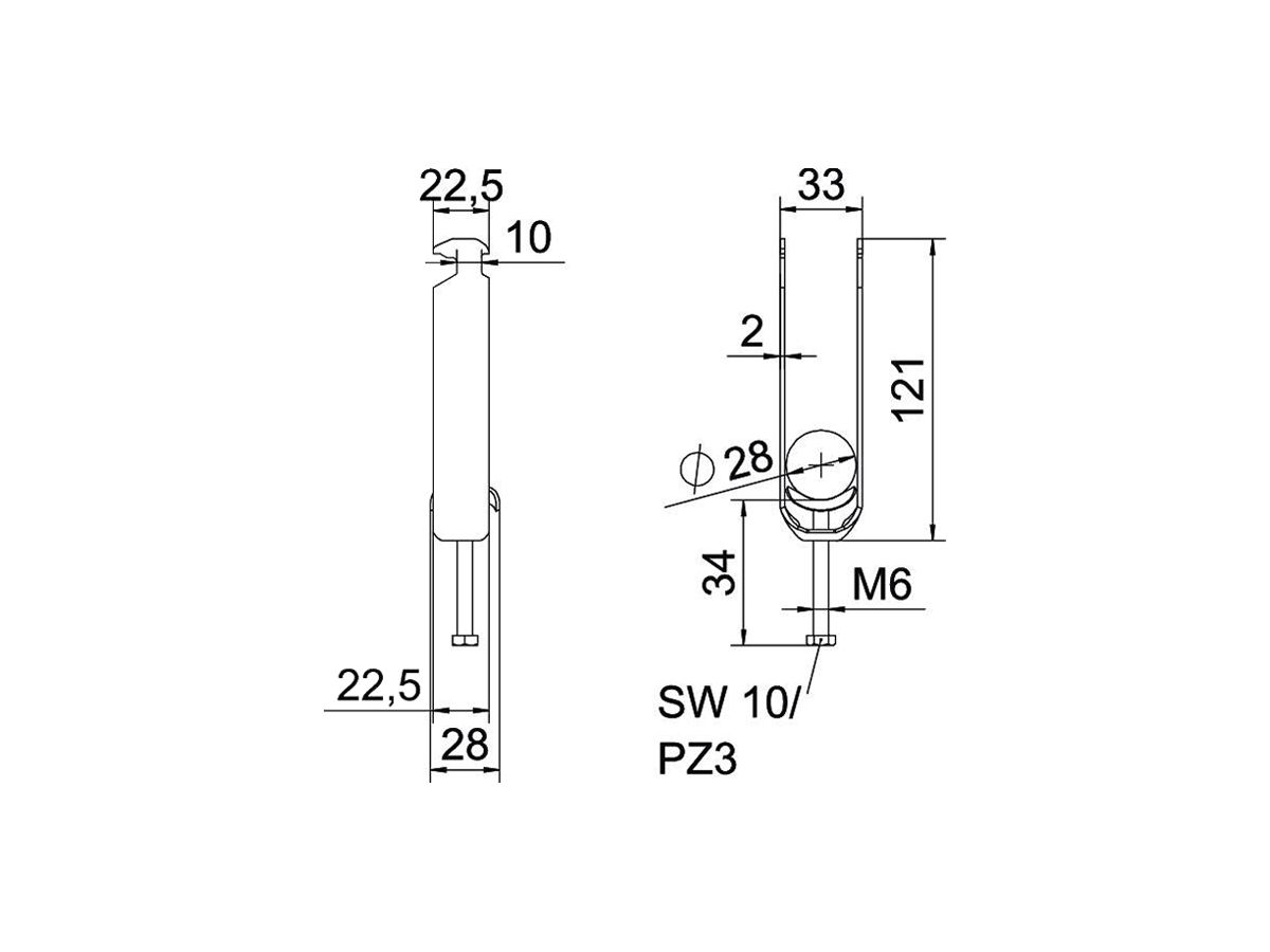 Schnellverleger BET 2056 H-Fuss Metall 22…28mm 3×Kabel Stahl tfZn