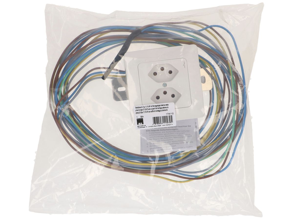 AP-Steckdose priamos 2×Typ 13 10A 230V IP20 weiss