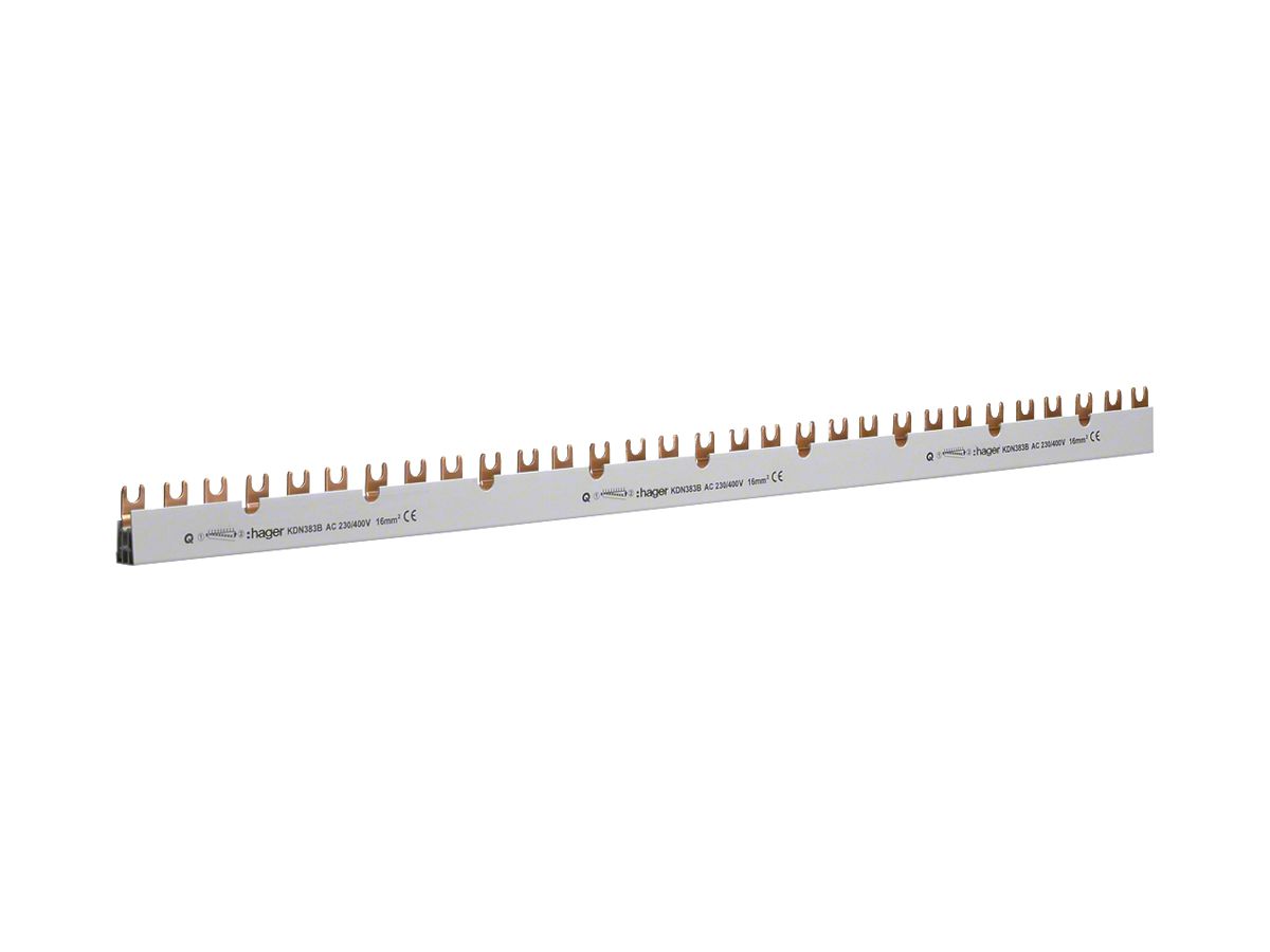 Phasenschiene Hager 3P 3L Gabel 16mm² 80A 1000×56mm weiss