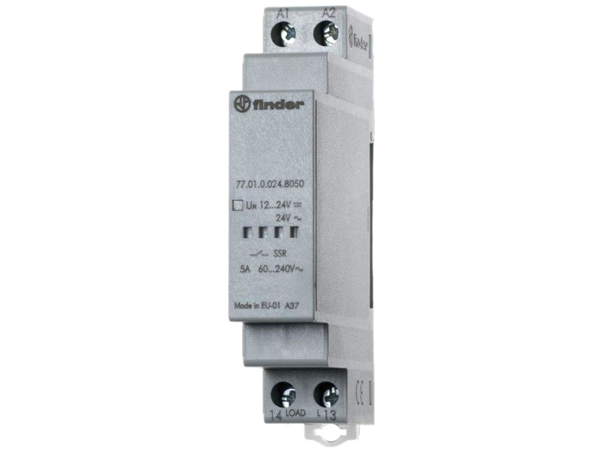 REG-Halbleiterrelais Finder 77, 1×SSR 60…230V/5A IN:24VUC, Nullspannung