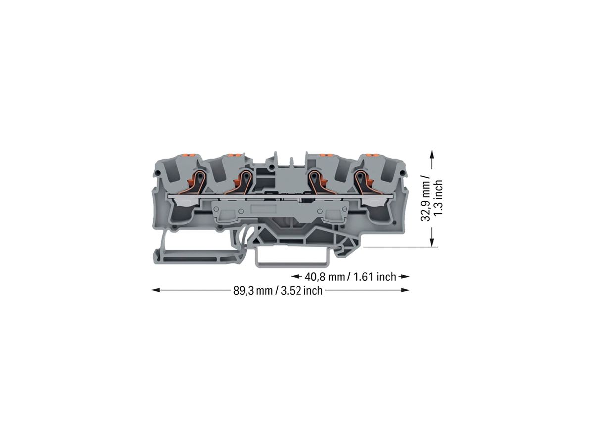 Durchgangs-Reihenklemme WAGO TOPJOB S 6mm² 41A 800V Push-in 4×1 TH35 grau