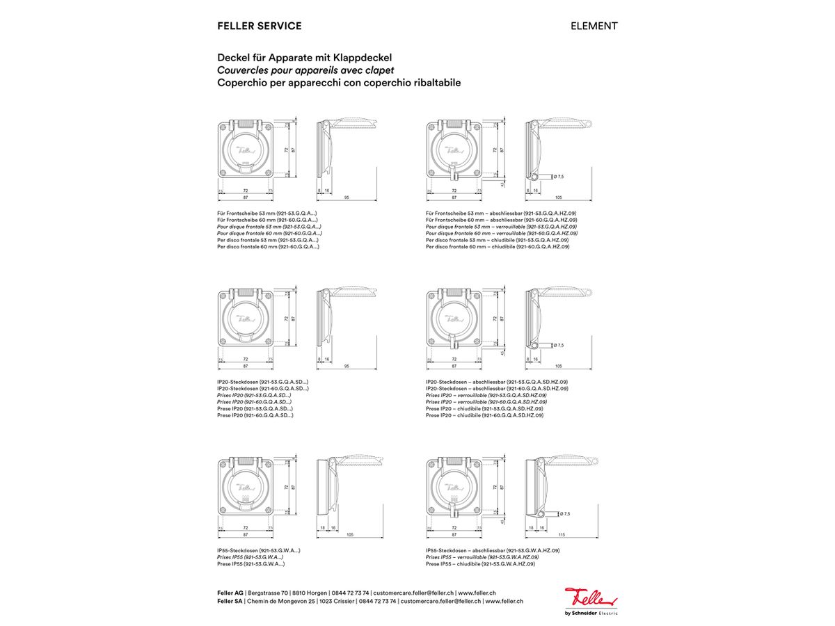 Oberteil ELEMENT SNAPFIX® m.Klappd.f.Steckd.IP20 Achse&Spannfeder isol.Ø53mm alu