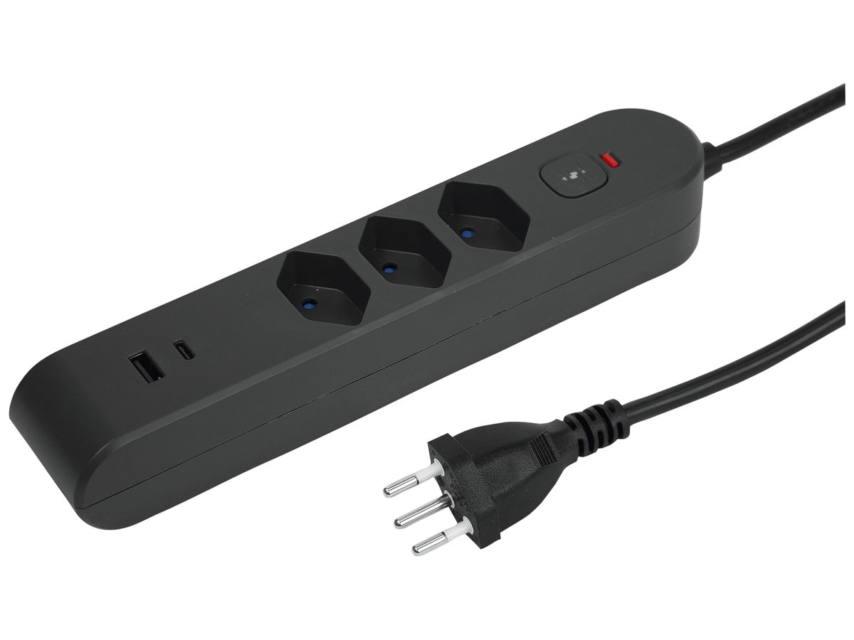 Steckdosenleiste Steffen STEBA IQ 3×T13 1×USB-A 1×USB-C PD 3m anthrazit