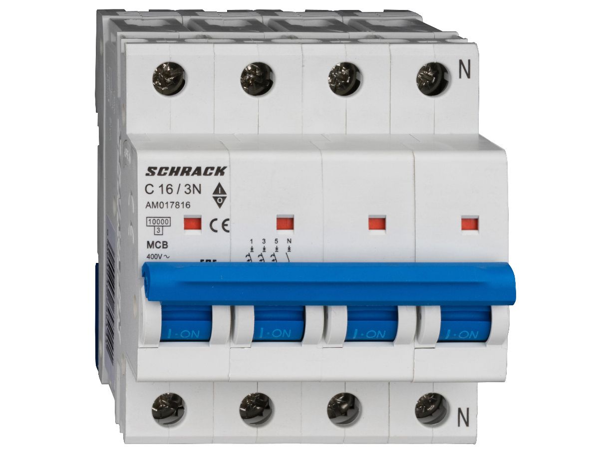 Leitungsschutzschalter AMPARO 4P - 3L+N 415V C 16A Icn10kA 4TE Schrack