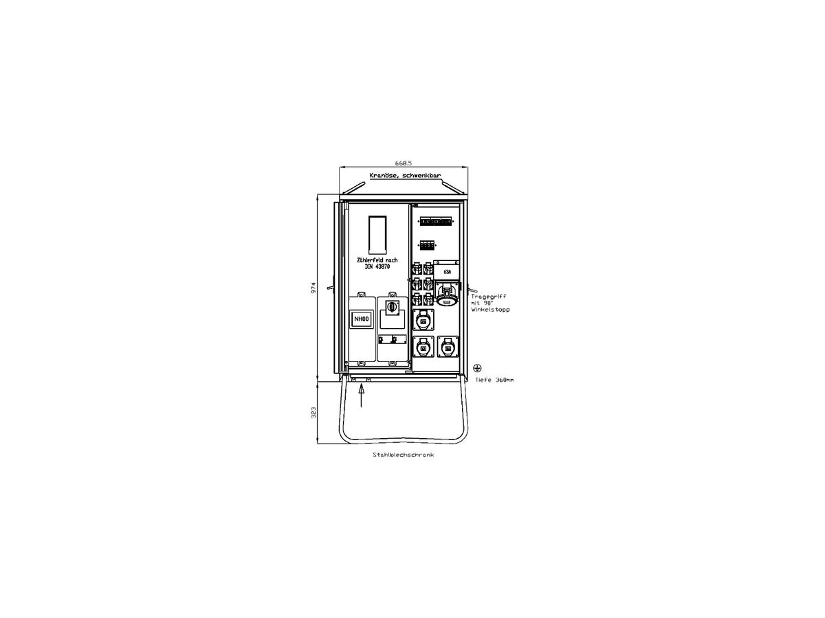 Anschlussverteilerschrank Demelectric 63A 44kVA NH00 IP44 rot