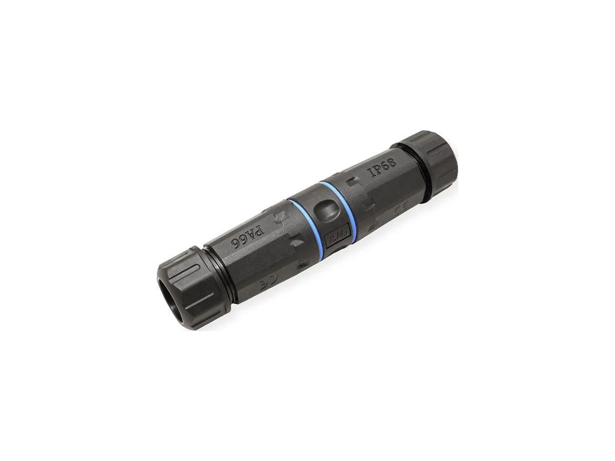 Feldkupplung VALUE Kat.6, RJ45/s↔RJ45/s, für Kabel Ø3…8mm, schwarz
