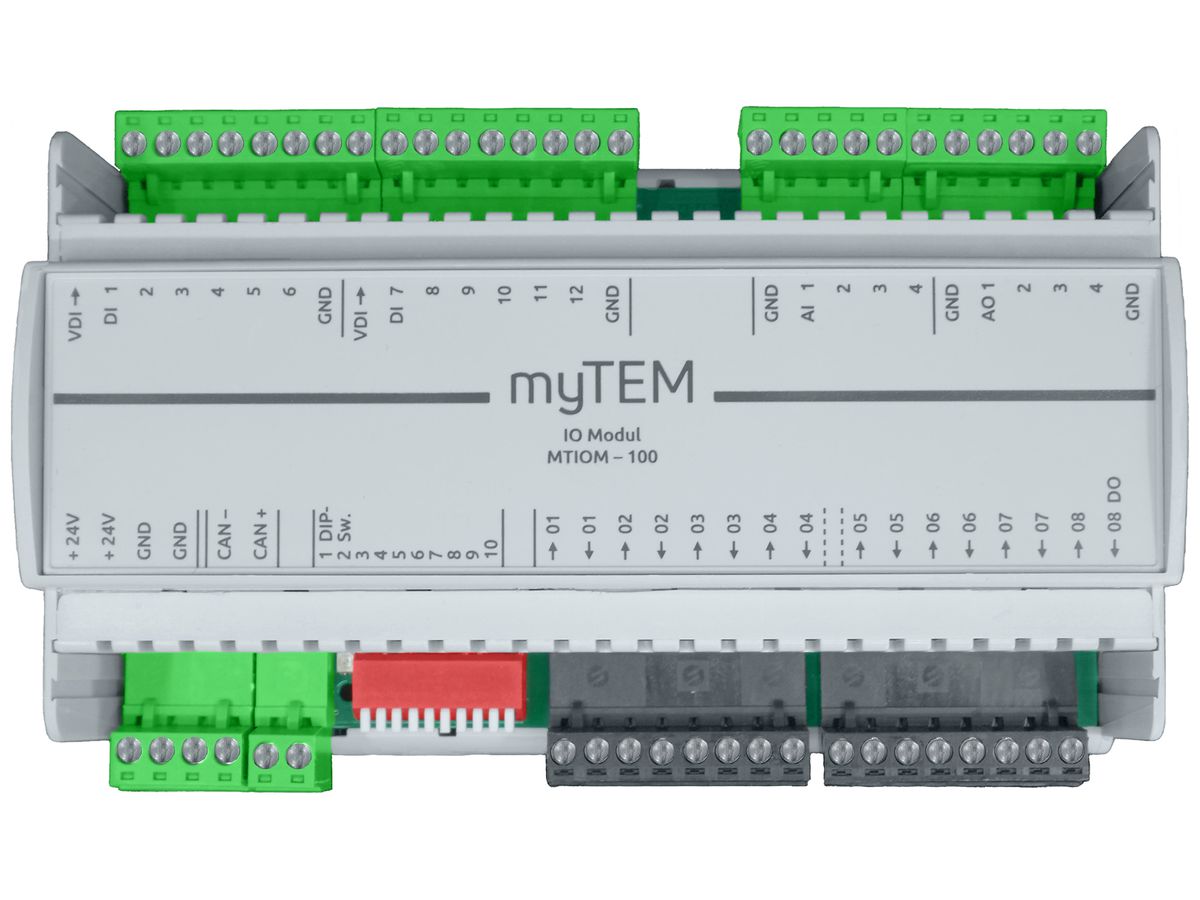 REG-I/O-Modul myTEM MTIOM-100 24VDC 4×A/DI 12×DI 4×AO 8×DO CAN