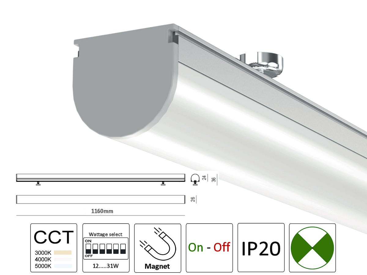 LED-Leuchte Unisaver 1200mm NOT - 3000/4000/5000K, 12-31W, 1440-4980lm