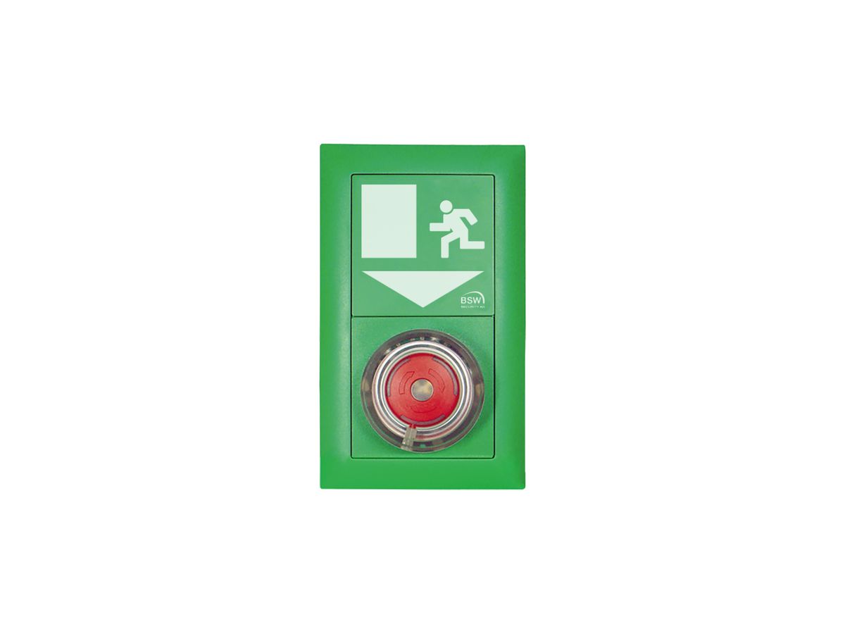 UP-Nottaster BSW grün, mit LED rot, mit Piktogramm