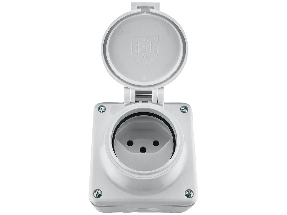 AP-Steckdose Steffen MICA 1×T13 10A 230V IP55 mit Deckel weiss