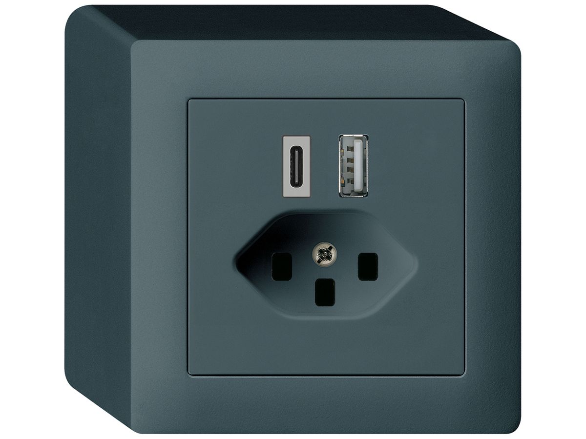 AP-USB-Ladesteckdose kallysto 18W PD 1×Typ A 1×Typ C T23 AP-Gehäuse an