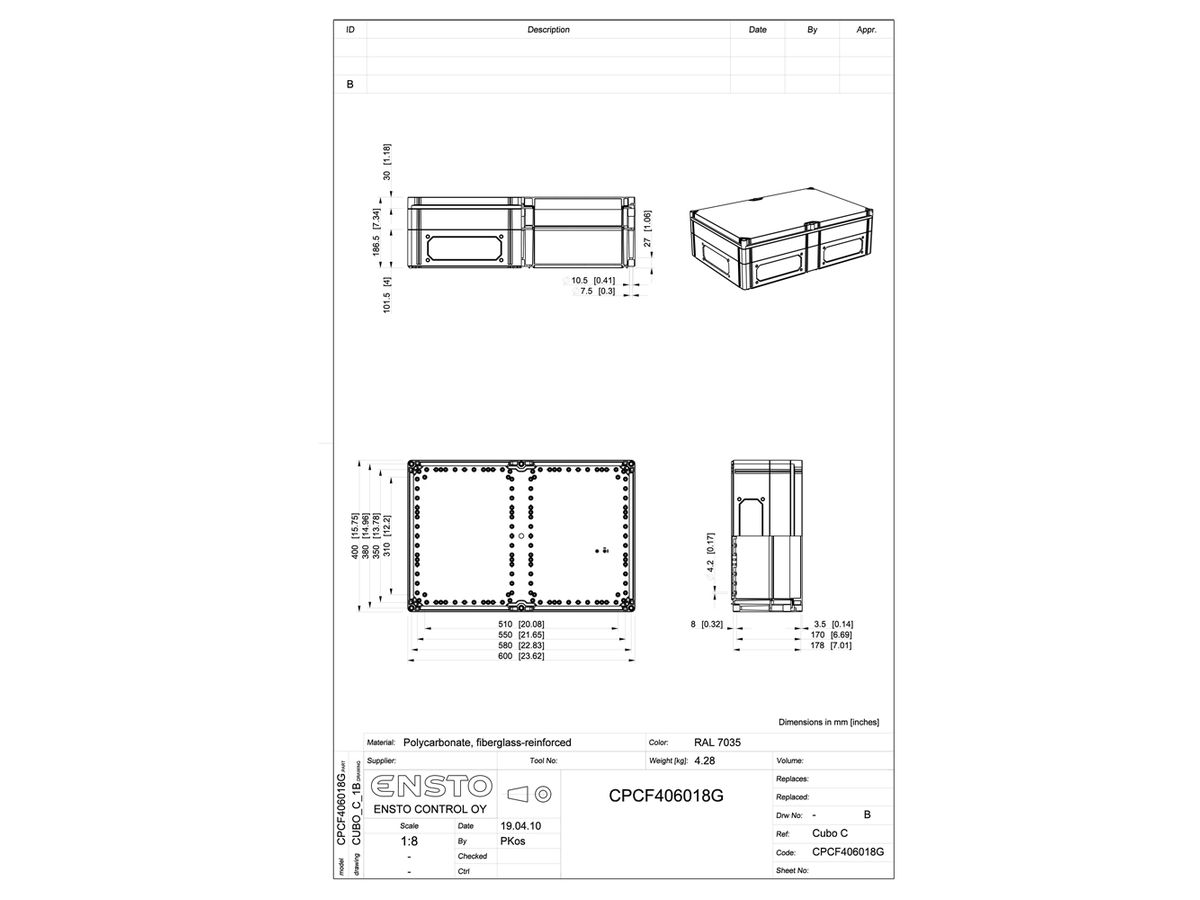 App.-Geh.RW CUBO C 400×600×180 CPCF G OHI CP 1H grau