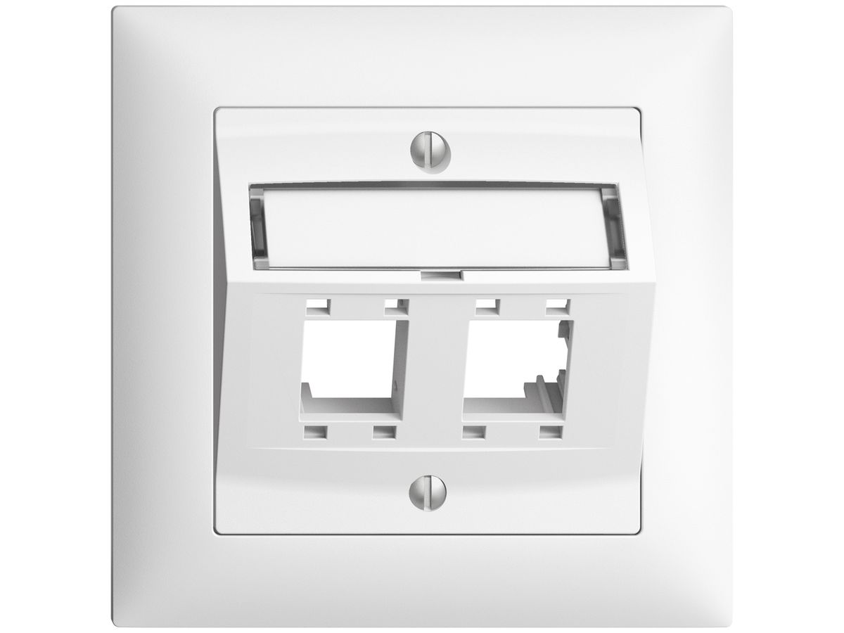 UP-Montageset EDIZIOdue, mit Schrägauslasshaube, für 2×RJ45, weiss