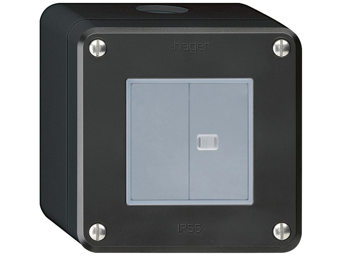 AP-Drucktaster robusto IP55 2×1P schwarz 1×beleuchtet