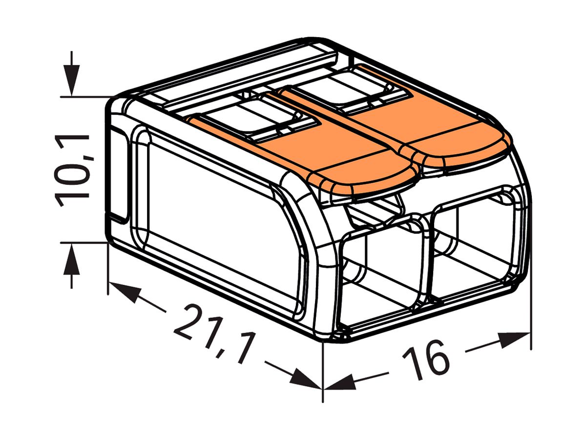 Verbindungsklemme WAGO 221 2×0.5…6mm² Hebel 41A 450V orange transparent