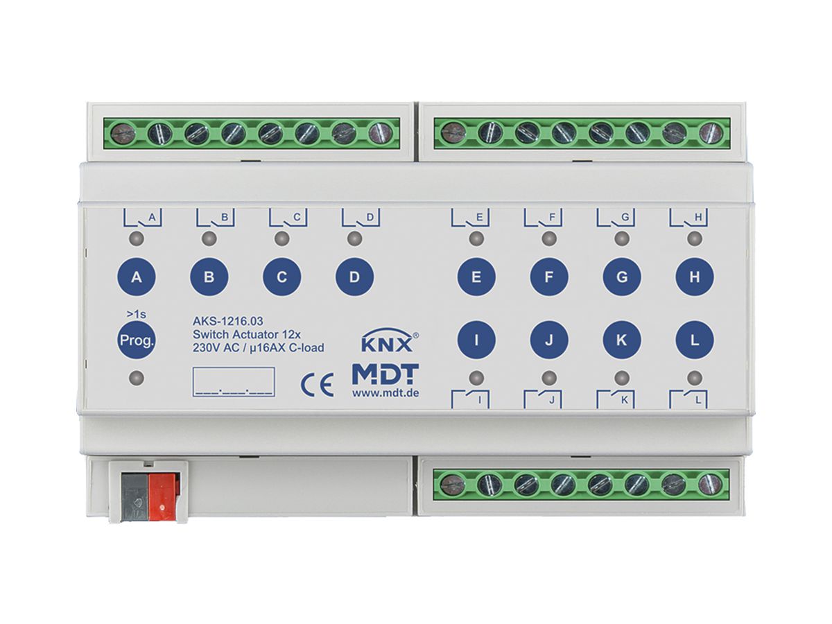 REG-Schaltaktor KNX MDT AKS-1216.03 12-Kan 16A 230VAC 8TE