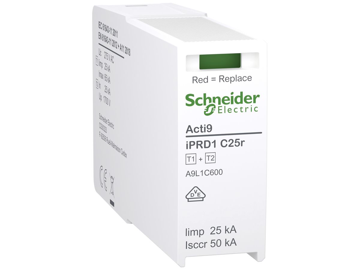 Steckmodul Acti9 iPRD C25r Typ 1+2 L-N 1P 25kA 240V TN-C TN-S TT 1TE