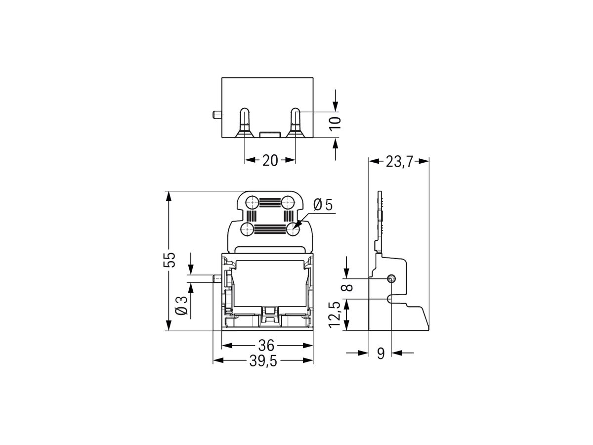 Befestigungsadapter WAGO 221 mit Zugentlastung 10L×4mm² Schraube grau/gelb